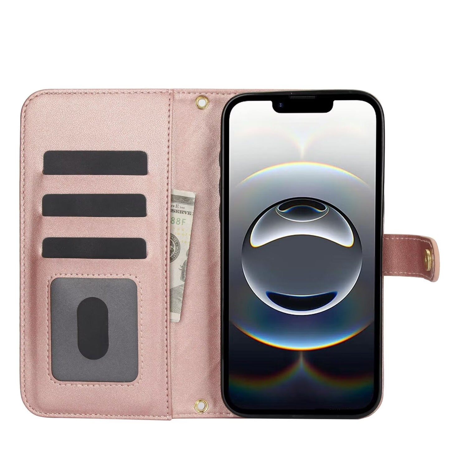 Quilted Leather Wallet Case For iPhone 17 16 15 14 13 12 11 8 7 Pro Max Crossbody Strap Wristlet Flip Folio Card Holder Kickstand Phone Case Q18 - QuiltedCases