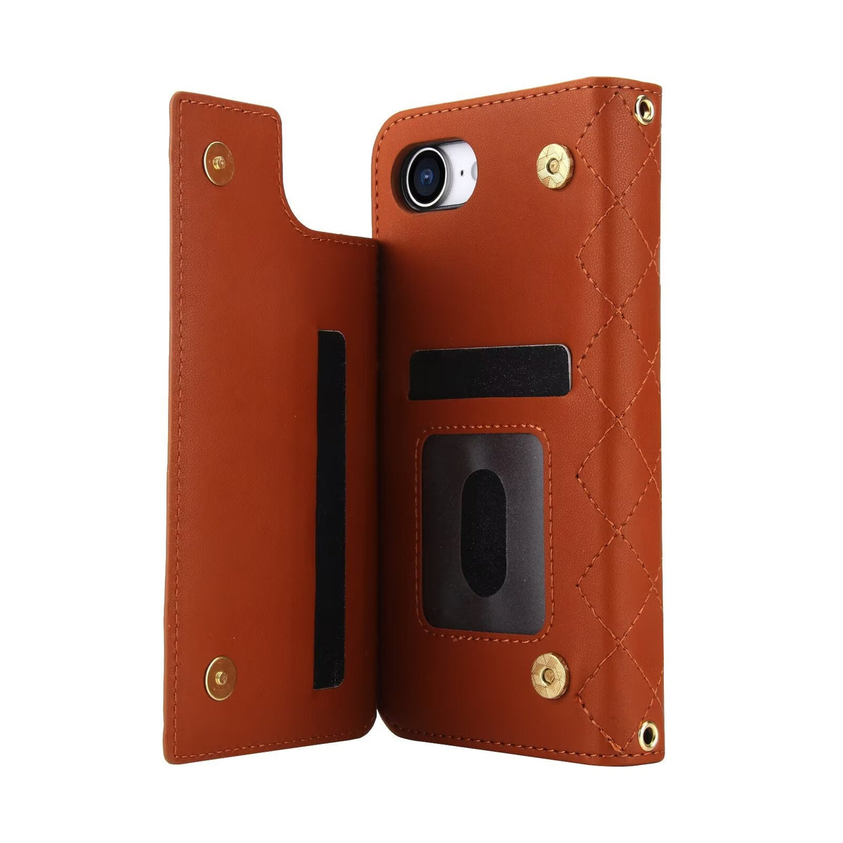 Quilted Leather Wallet Case For iPhone 17 16 15 14 13 12 11 8 7 Pro Max Crossbody Strap Wristlet Flip Folio Card Holder Kickstand Phone Case Q19 - QuiltedCases