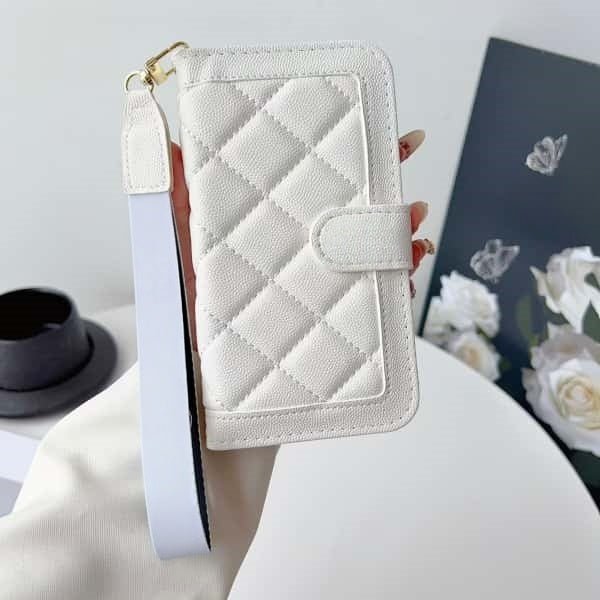 Quilted Leather Wallet Case For iPhone 17 16 15 14 13 12 11 Pro Max Card Slots & Wrist Strap Q49-3 - QuiltedCases