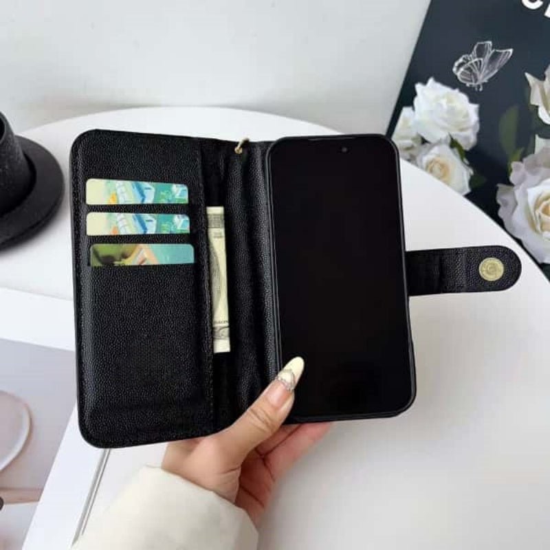 Quilted Leather Wallet Case For iPhone 17 16 15 14 13 12 11 Pro Max Card Slots & Wrist Strap Q49-3 - QuiltedCases