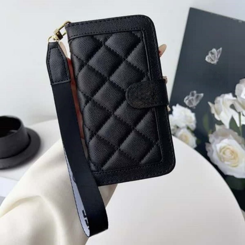 Quilted Leather Wallet Case For iPhone 17 16 15 14 13 12 11 Pro Max Card Slots & Wrist Strap Q49-3 - QuiltedCases