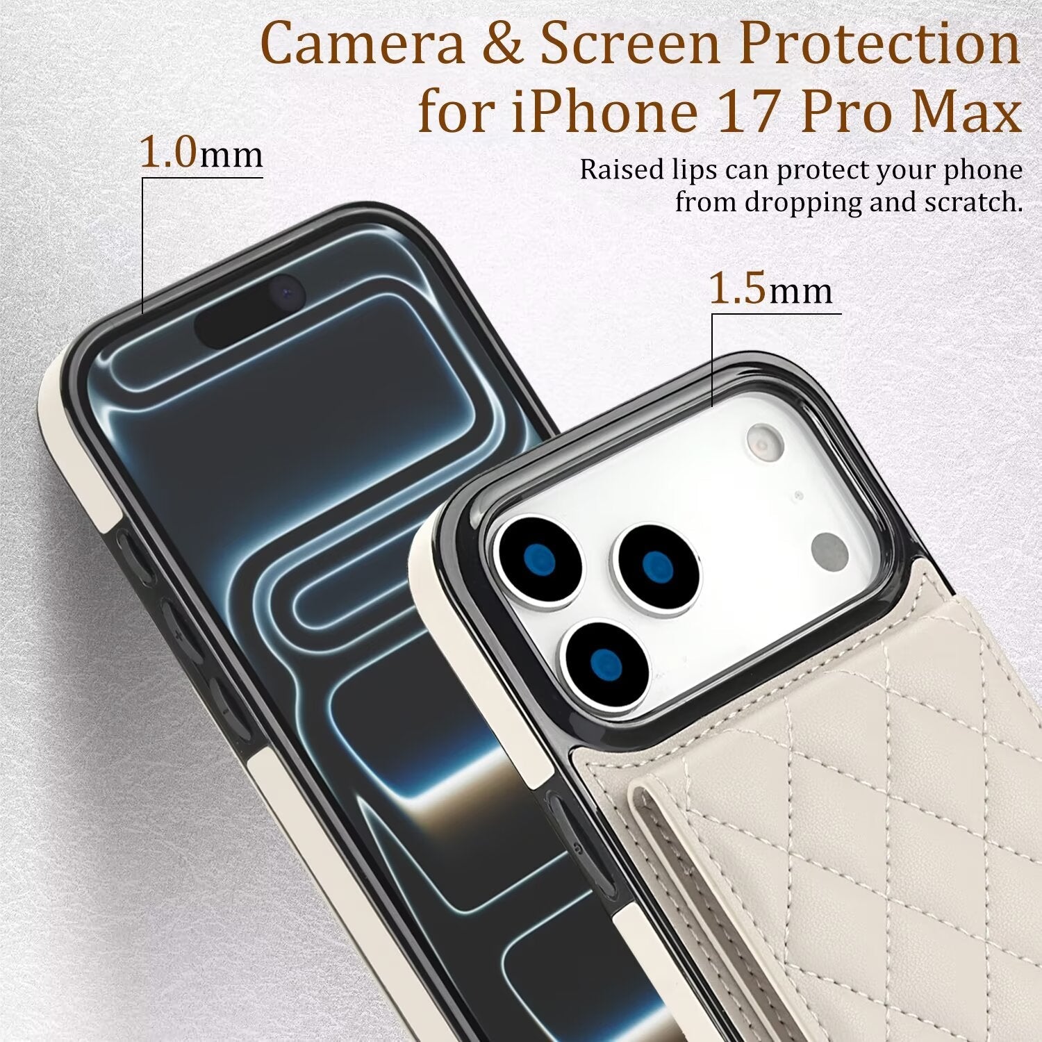 Quilted Leather Wallet Case For iPhone 17-7 Pro Max Flip Card Slot Kickstand Phone Cover With Detachable Lanyard Q1 - QuiltedCases