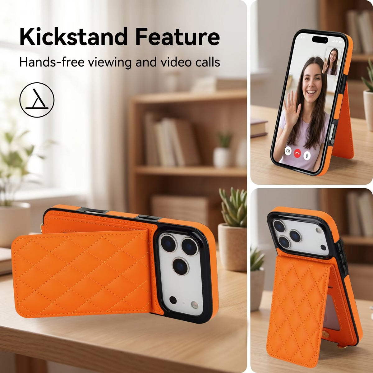 Quilted Leather Wallet Case For iPhone 17-7 Pro Max Flip Card Slot Kickstand Phone Cover With Detachable Lanyard Q2 - QuiltedCases