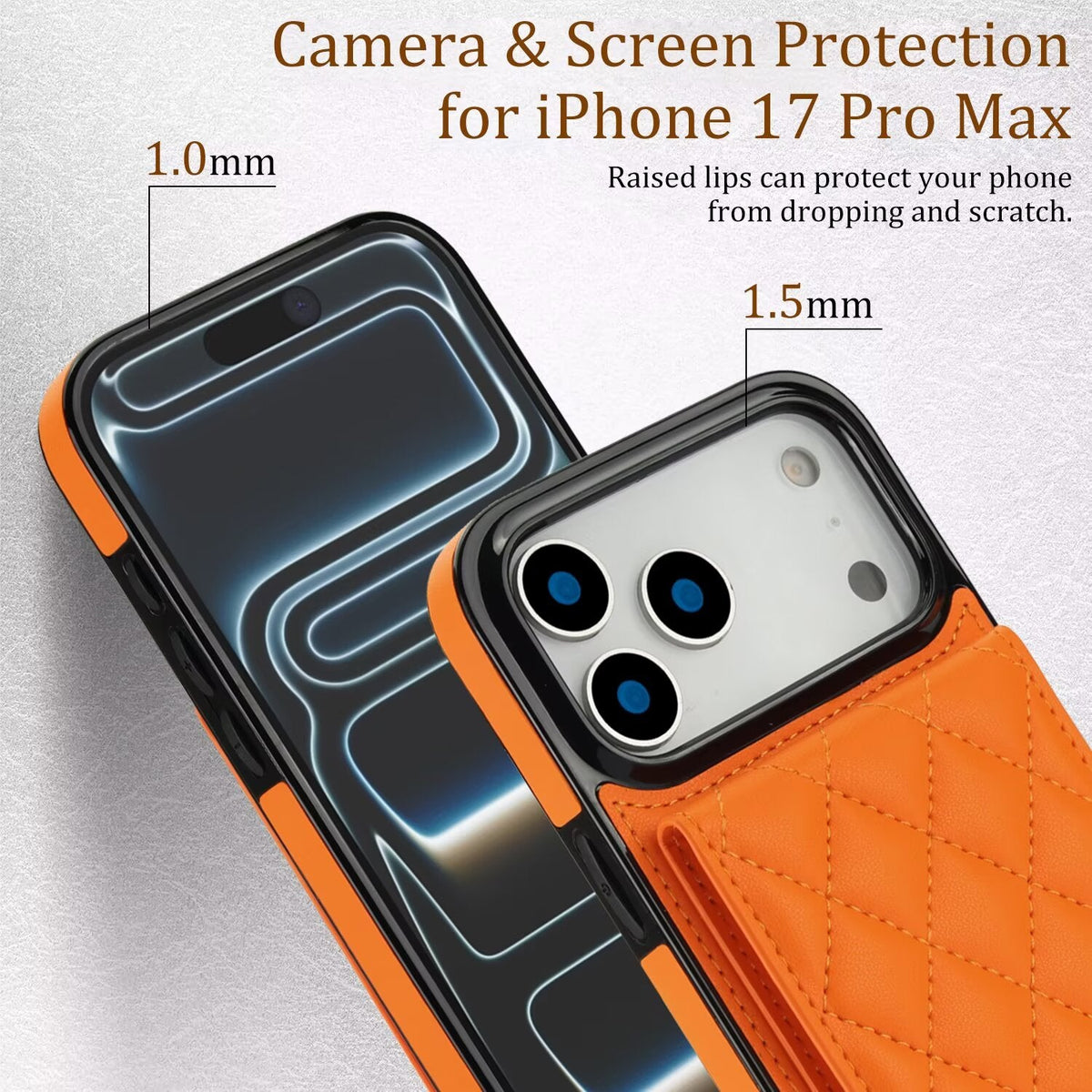 Quilted Leather Wallet Case For iPhone 17-7 Pro Max Flip Card Slot Kickstand Phone Cover With Detachable Lanyard Q2 - QuiltedCases