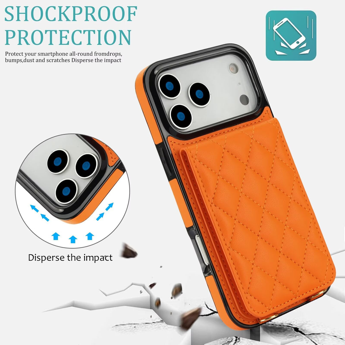 Quilted Leather Wallet Case For iPhone 17-7 Pro Max Flip Card Slot Kickstand Phone Cover With Detachable Lanyard Q2 - QuiltedCases