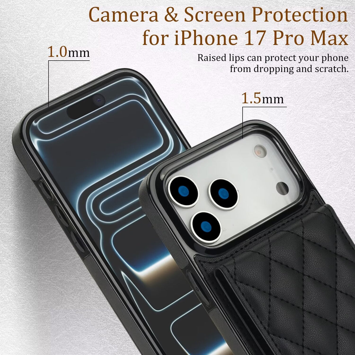 Quilted Leather Wallet Case For iPhone 17-7 Pro Max Flip Card Slot Kickstand Phone Cover With Detachable Lanyard Q3 - QuiltedCases