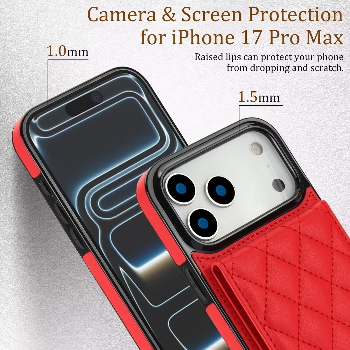 Quilted Leather Wallet Case For iPhone 17-7 Pro Max Flip Card Slot Kickstand Phone Cover With Detachable Lanyard Q4 - QuiltedCases