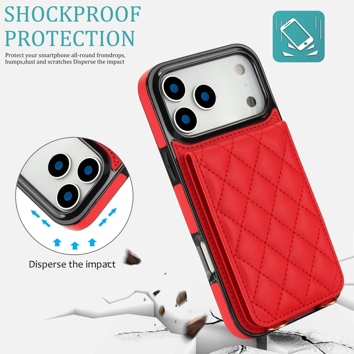 Quilted Leather Wallet Case For iPhone 17-7 Pro Max Flip Card Slot Kickstand Phone Cover With Detachable Lanyard Q4 - QuiltedCases