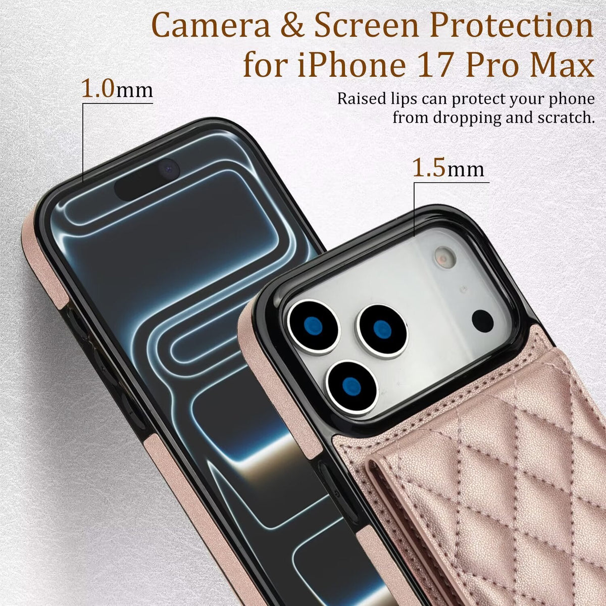 Quilted Leather Wallet Case For iPhone 17-7 Pro Max Flip Card Slot Kickstand Phone Cover With Detachable Lanyard Q5 - QuiltedCases