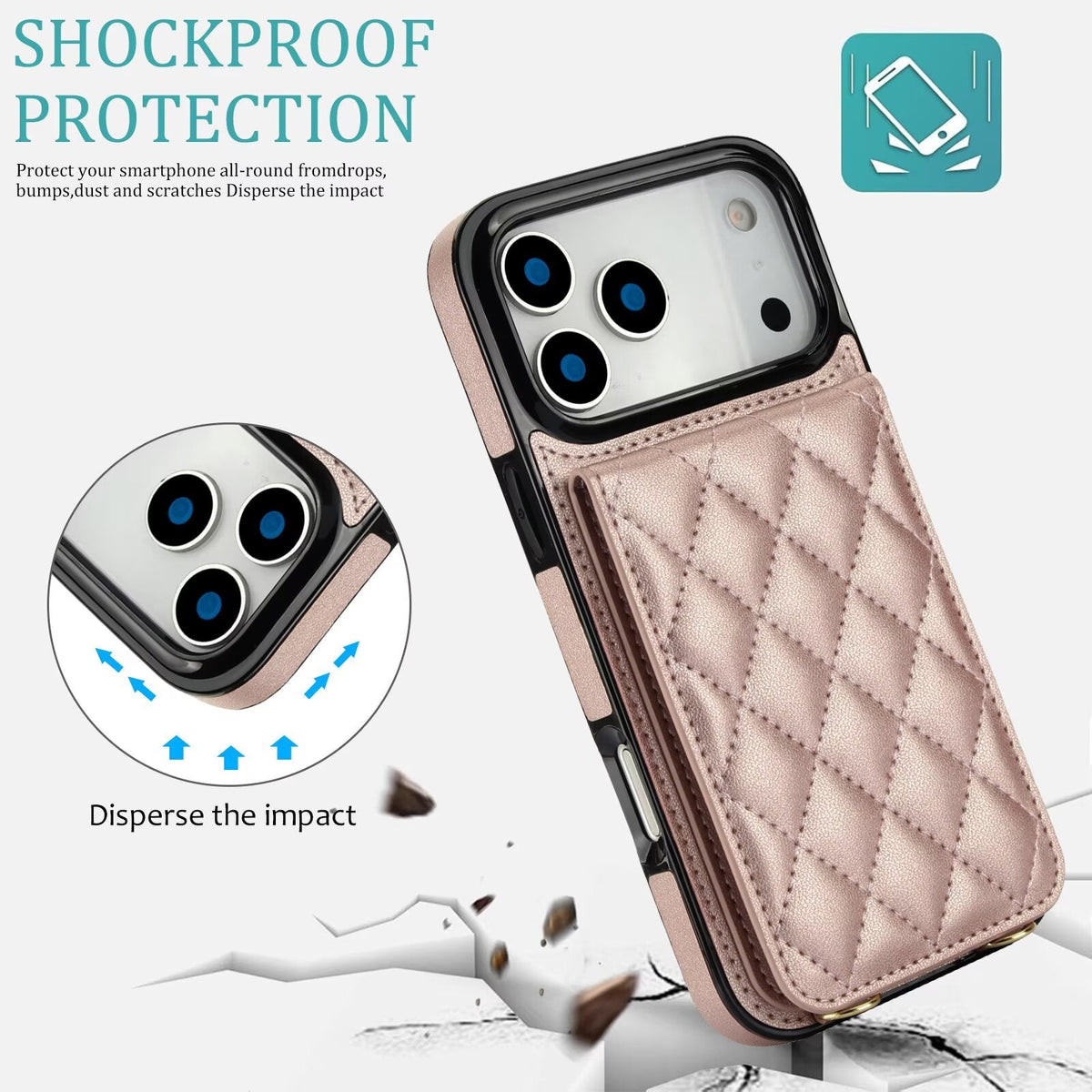 Quilted Leather Wallet Case For iPhone 17-7 Pro Max Flip Card Slot Kickstand Phone Cover With Detachable Lanyard Q5 - QuiltedCases