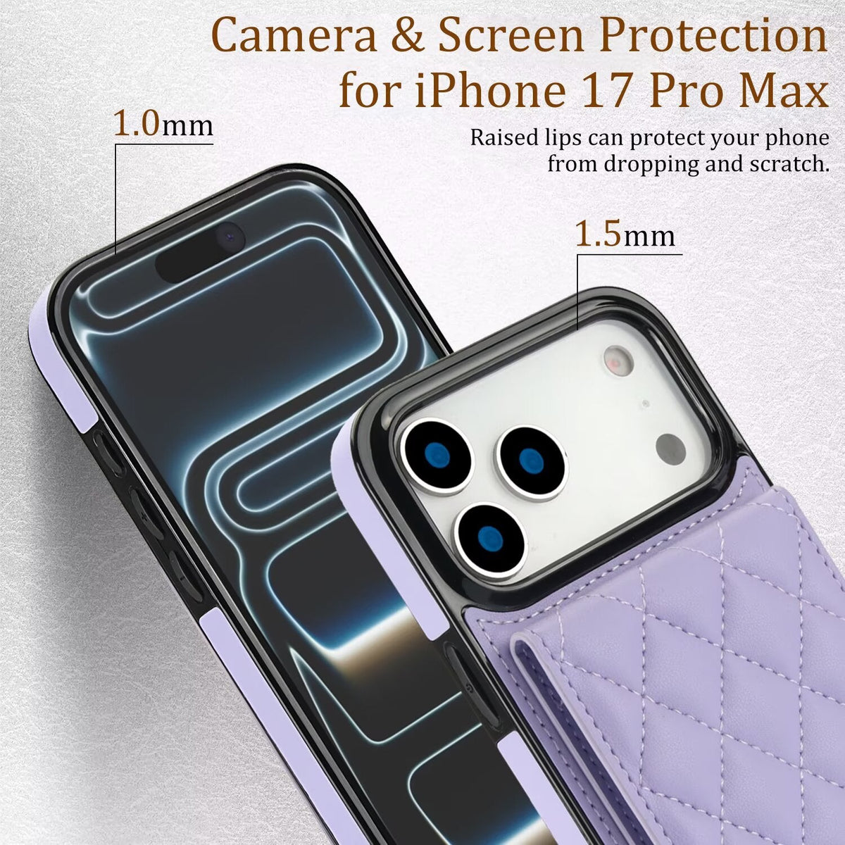 Quilted Leather Wallet Case For iPhone 17-7 Pro Max Flip Card Slot Kickstand Phone Cover With Detachable Lanyard Q7 - QuiltedCases
