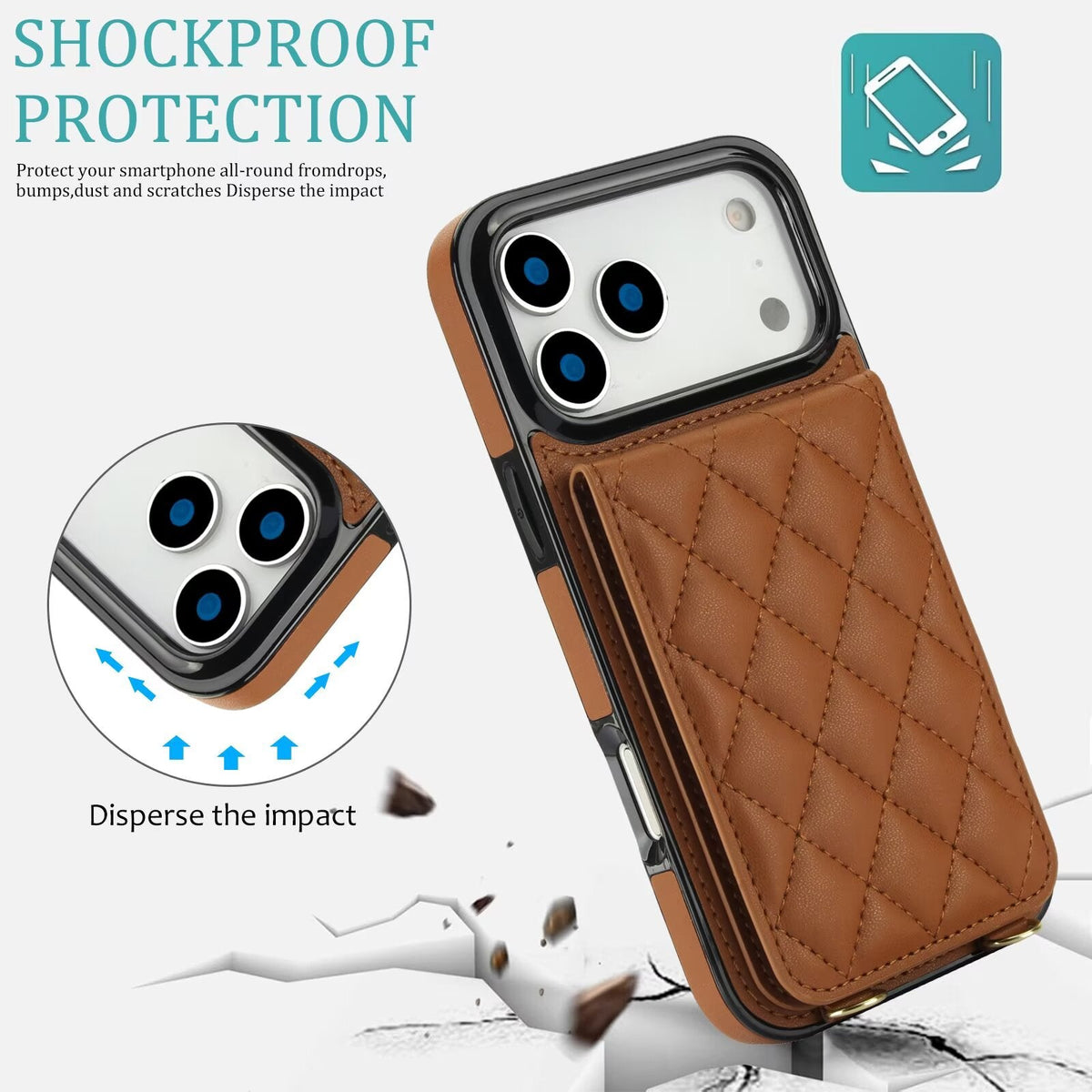 Quilted Leather Wallet Case For iPhone 17-7 Pro Max Flip Card Slot Kickstand Phone Cover With Detachable Lanyard Q8 - QuiltedCases