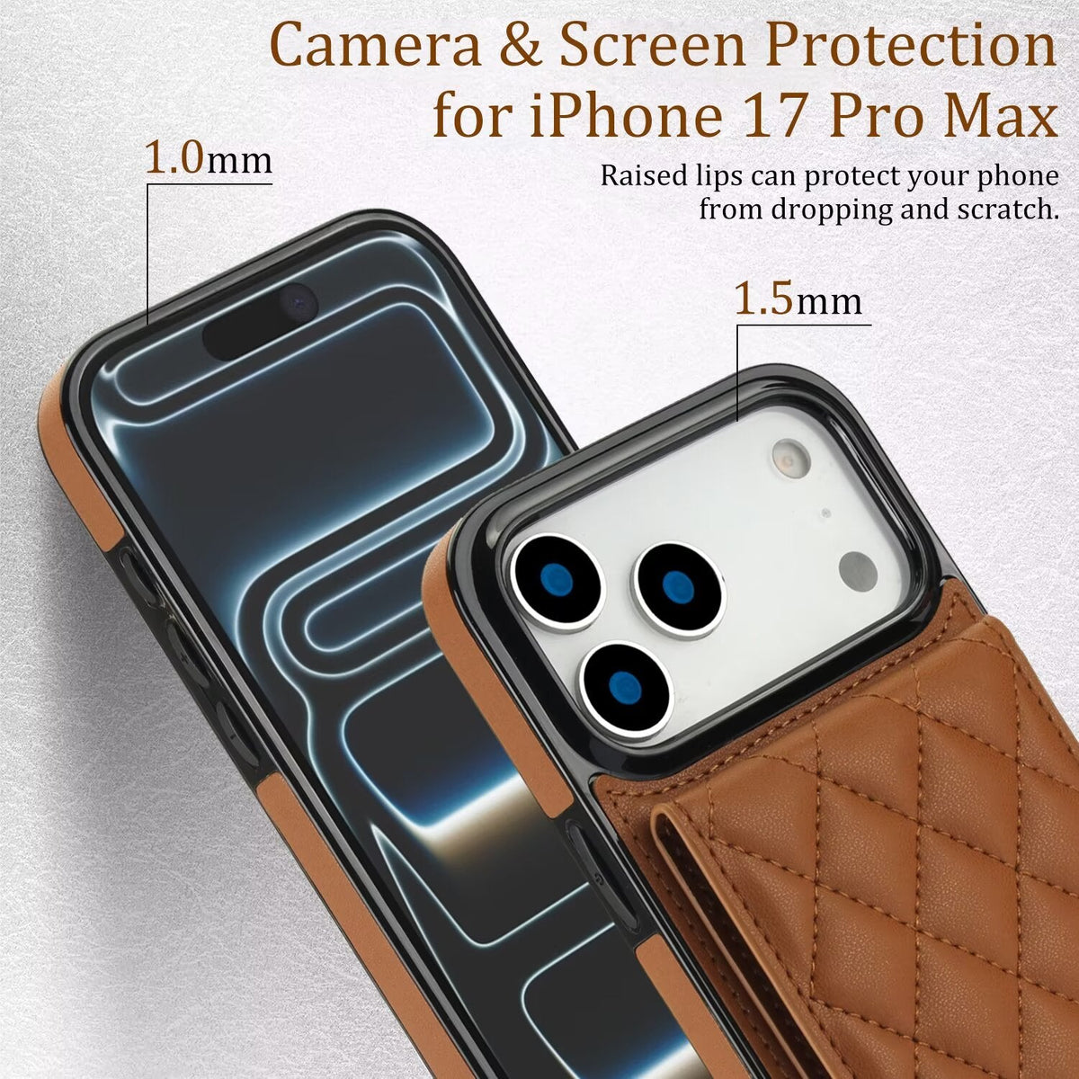 Quilted Leather Wallet Case For iPhone 17-7 Pro Max Flip Card Slot Kickstand Phone Cover With Detachable Lanyard Q8 - QuiltedCases