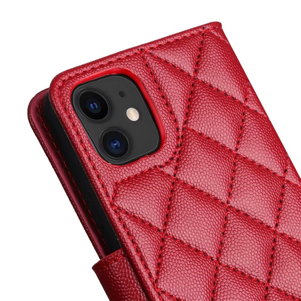 Quilted Leather Wallet Case For iPhone 17/16/15/14/13/12/11 Pro Max MagSafe Q11 - QuiltedCases