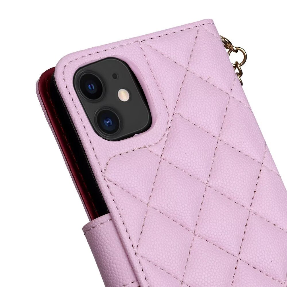 Quilted Leather Wallet Case For iPhone 17/16/15/14/13/12/11 Pro Max MagSafe Q12 - QuiltedCases