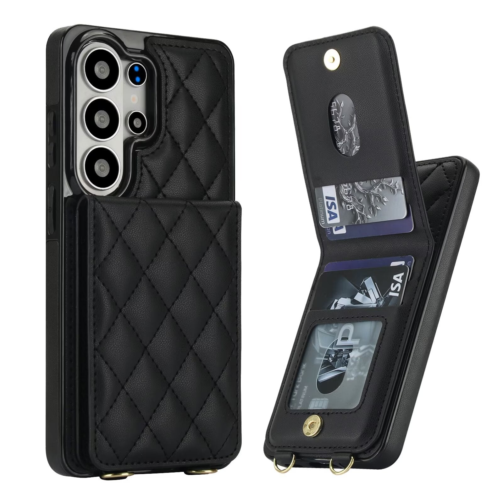 Quilted Leather Wallet Case for Samsung Galaxy S21-S26 Note20 A12-A57 RFID Card Holder Kickstand Crossbody Cover Q40 - QuiltedCases