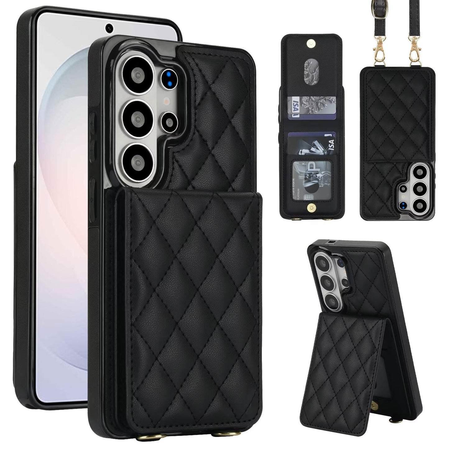 Quilted Leather Wallet Case for Samsung Galaxy S21-S26 Note20 A12-A57 RFID Card Holder Kickstand Crossbody Cover Q40 - QuiltedCases