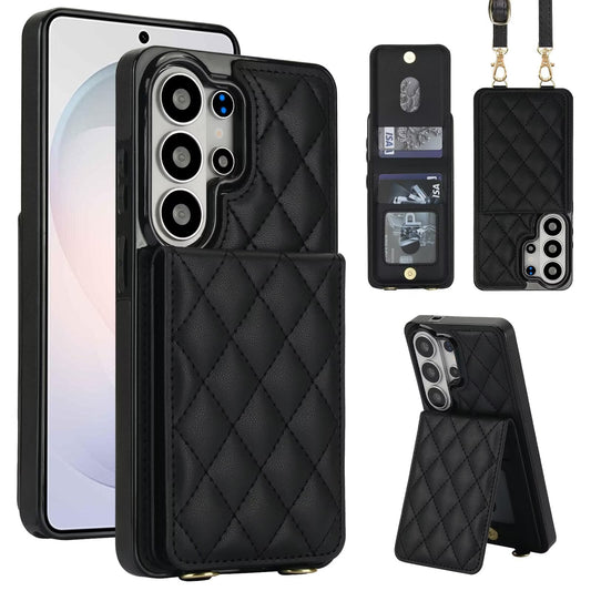 Quilted Leather Wallet Case for Samsung Galaxy S21-S26 Note20 A12-A57 RFID Card Holder Kickstand Crossbody Cover Q40 - QuiltedCases