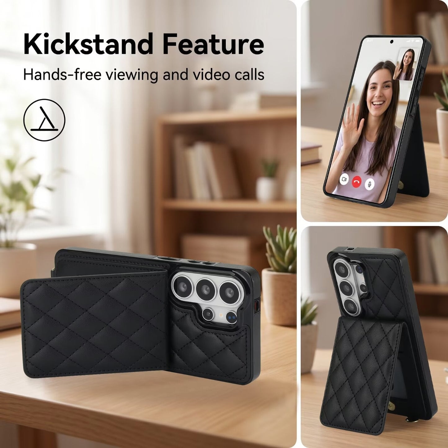 Quilted Leather Wallet Case for Samsung Galaxy S21-S26 Note20 A12-A57 RFID Card Holder Kickstand Crossbody Cover Q40 - QuiltedCases