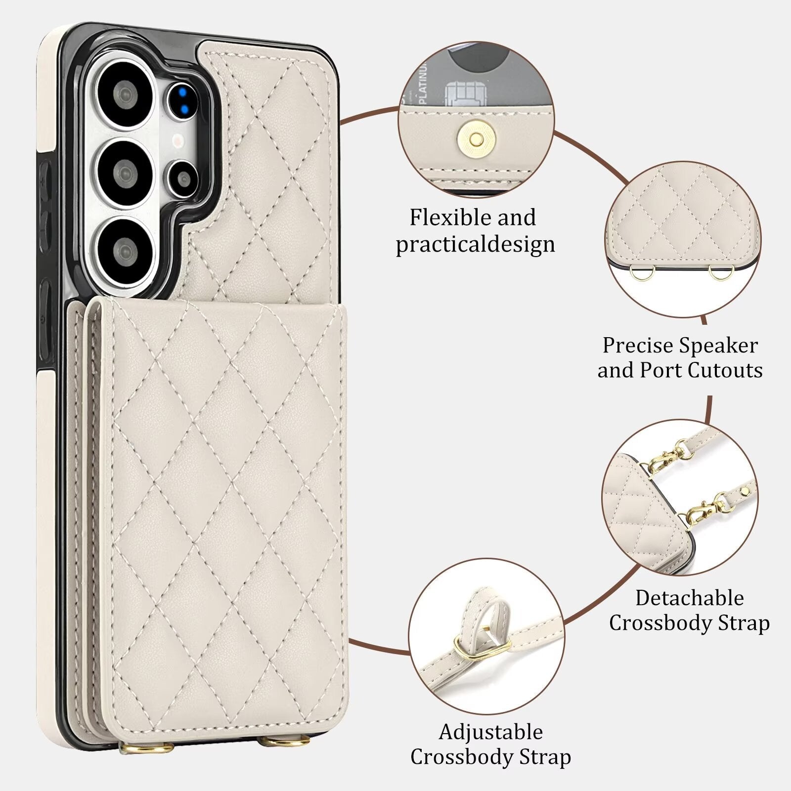Quilted Leather Wallet Case for Samsung Galaxy S21-S26 Note20 A12-A57 RFID Card Holder Kickstand Crossbody Cover Q41 - QuiltedCases