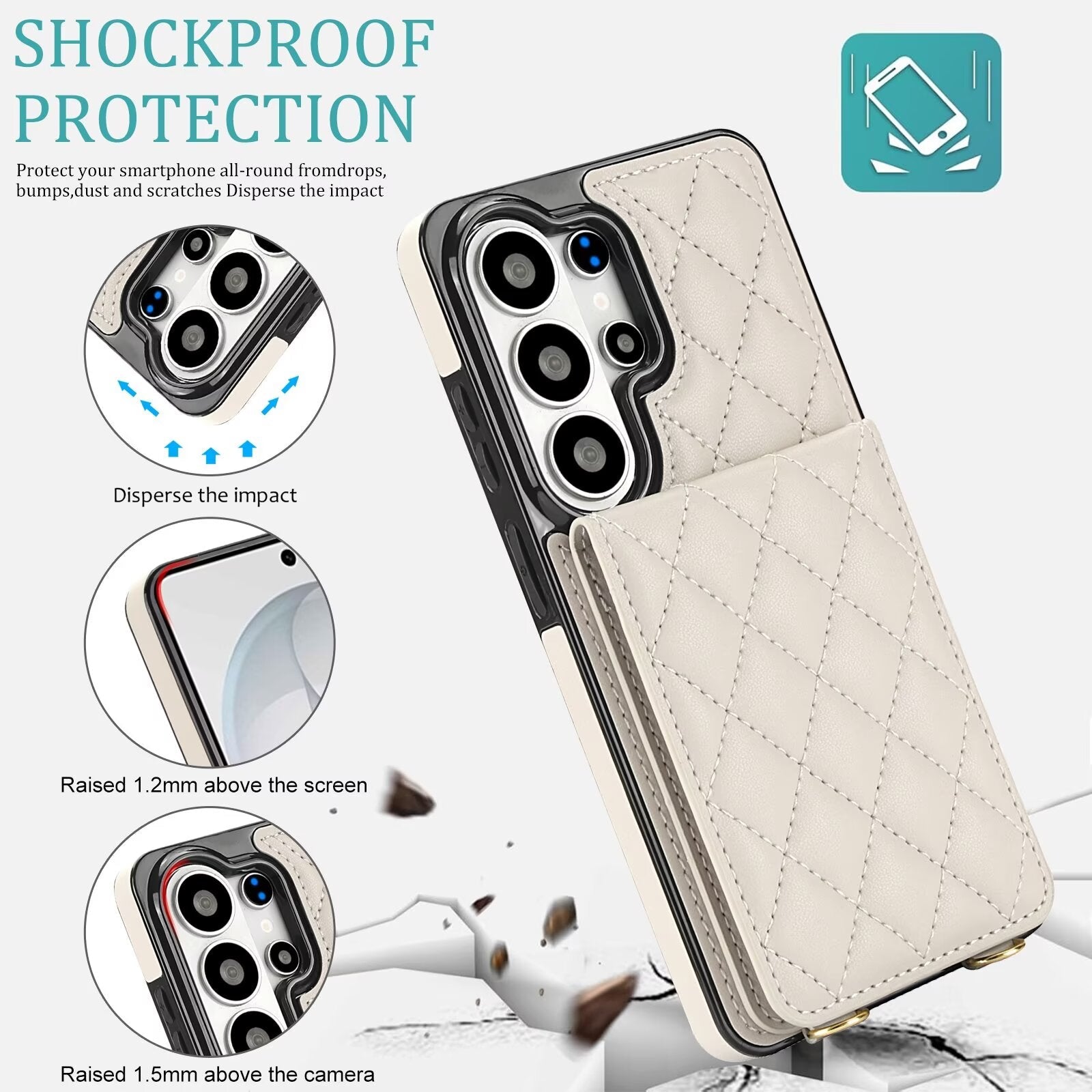 Quilted Leather Wallet Case for Samsung Galaxy S21-S26 Note20 A12-A57 RFID Card Holder Kickstand Crossbody Cover Q41 - QuiltedCases