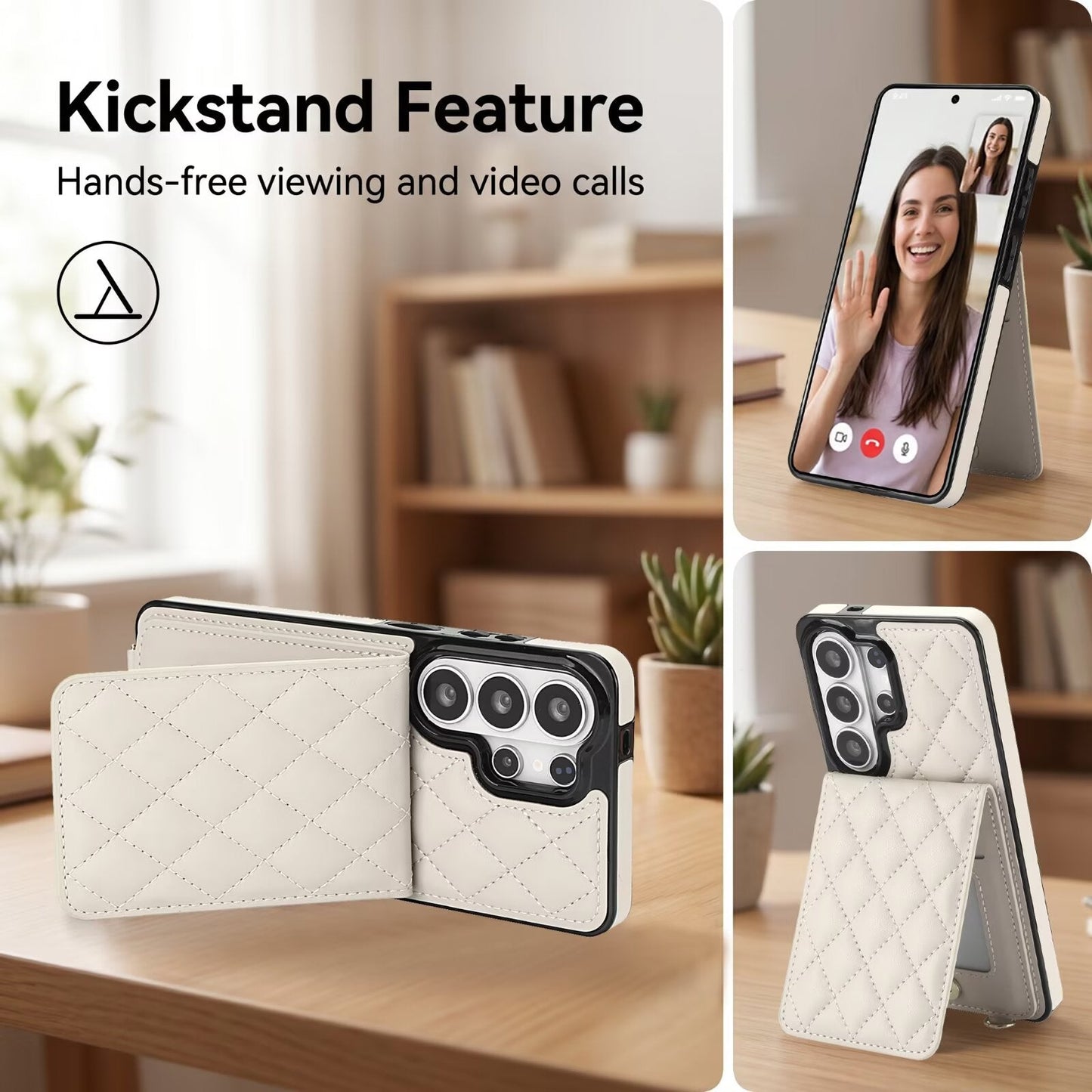 Quilted Leather Wallet Case for Samsung Galaxy S21-S26 Note20 A12-A57 RFID Card Holder Kickstand Crossbody Cover Q41 - QuiltedCases