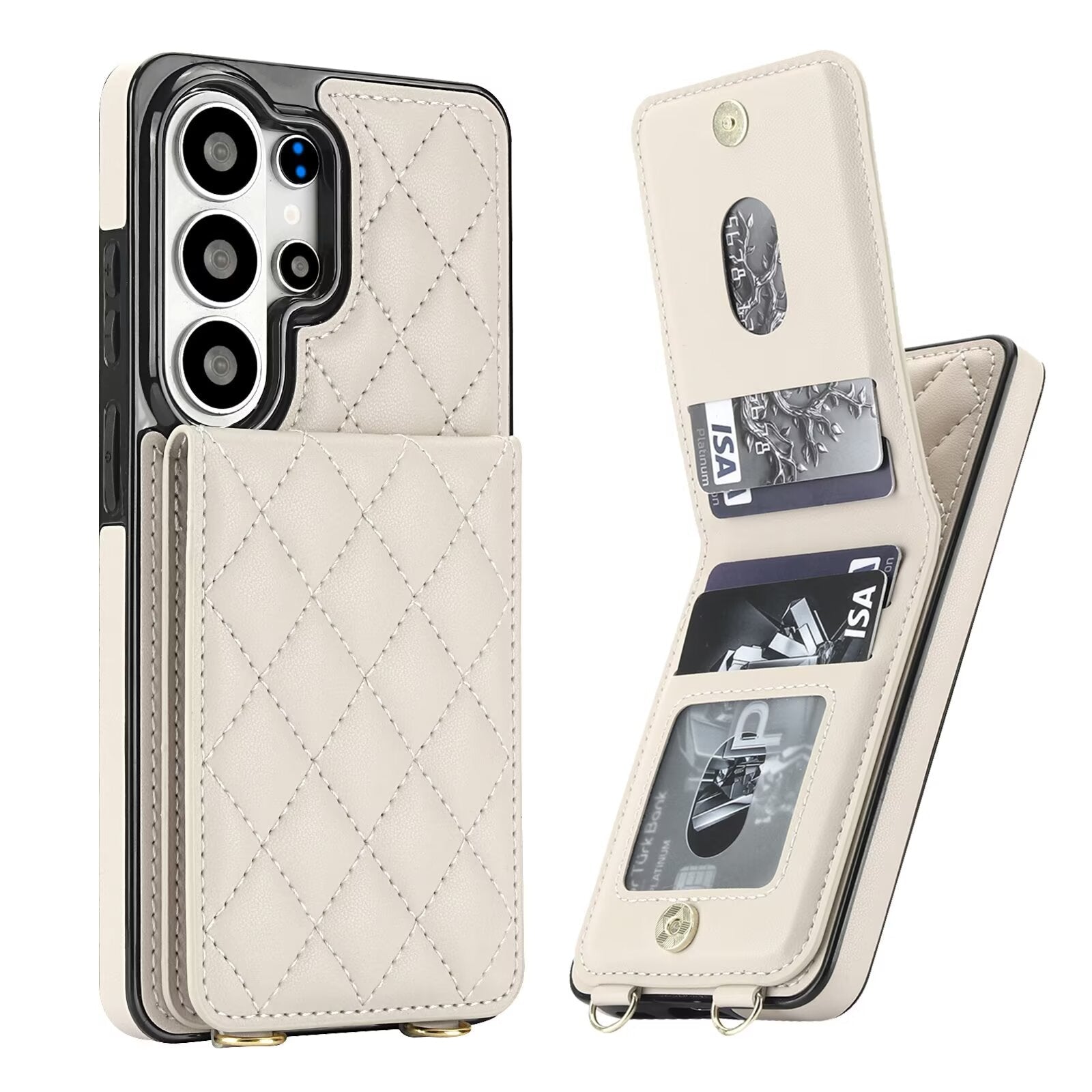 Quilted Leather Wallet Case for Samsung Galaxy S21-S26 Note20 A12-A57 RFID Card Holder Kickstand Crossbody Cover Q41 - QuiltedCases
