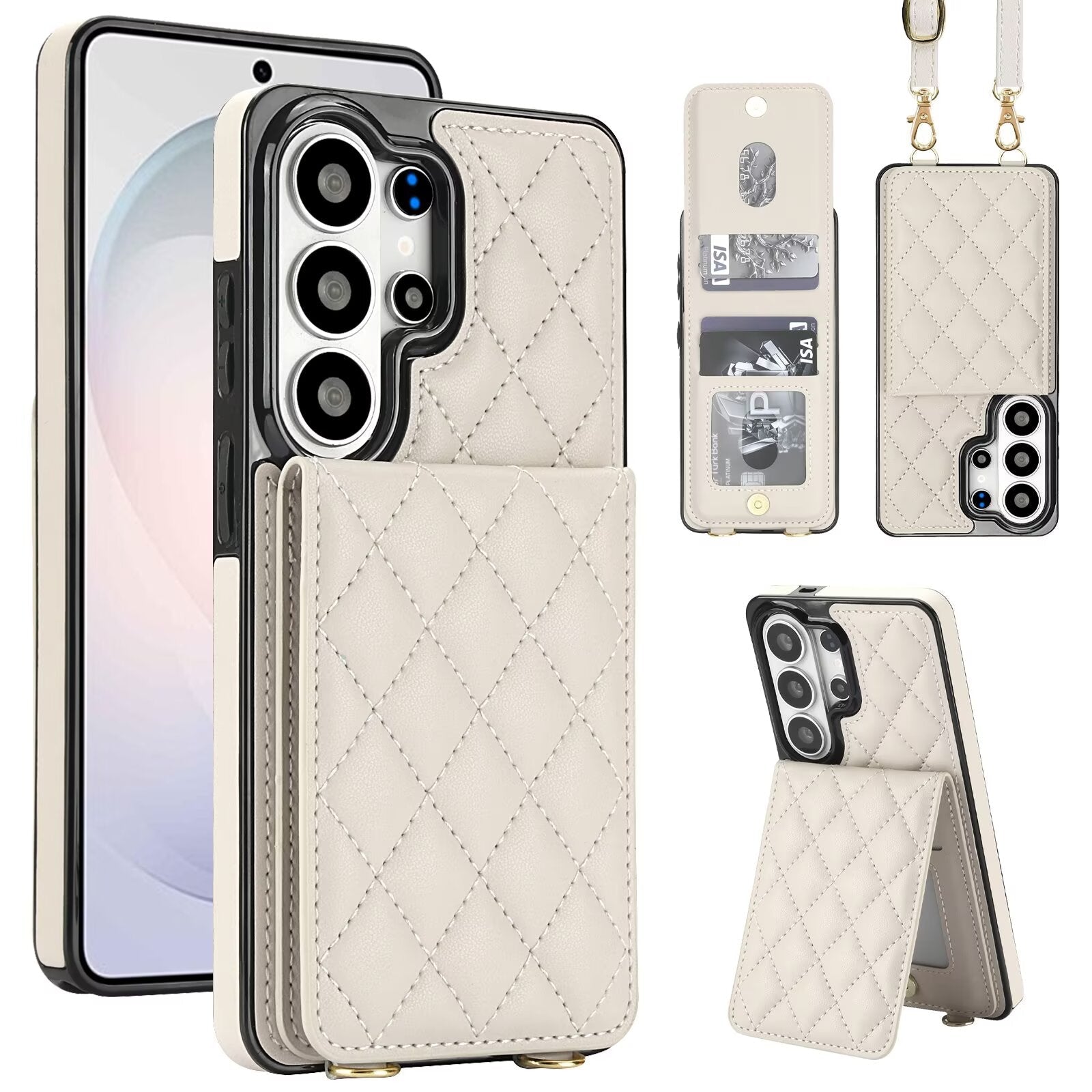 Quilted Leather Wallet Case for Samsung Galaxy S21-S26 Note20 A12-A57 RFID Card Holder Kickstand Crossbody Cover Q41 - QuiltedCases
