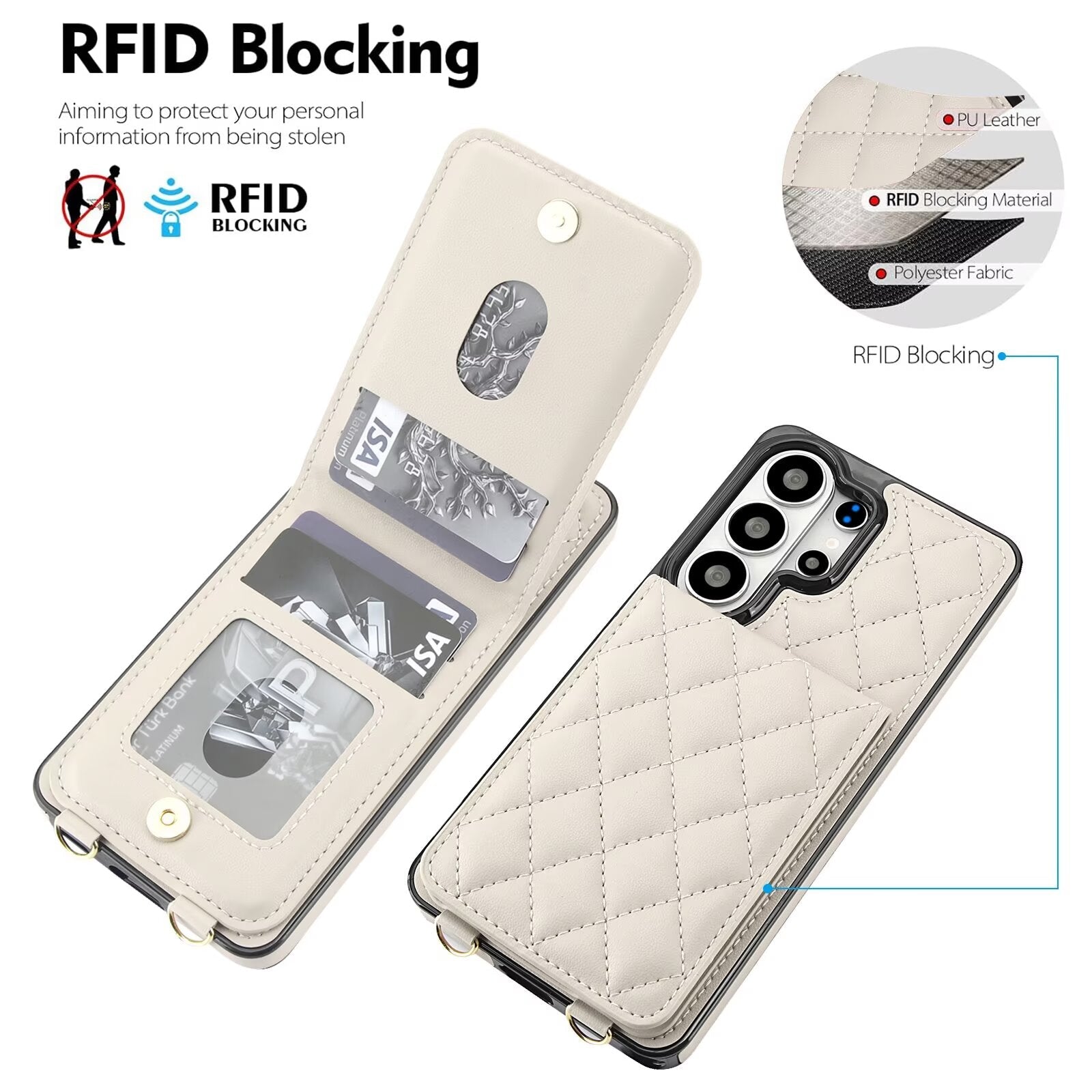 Quilted Leather Wallet Case for Samsung Galaxy S21-S26 Note20 A12-A57 RFID Card Holder Kickstand Crossbody Cover Q41 - QuiltedCases