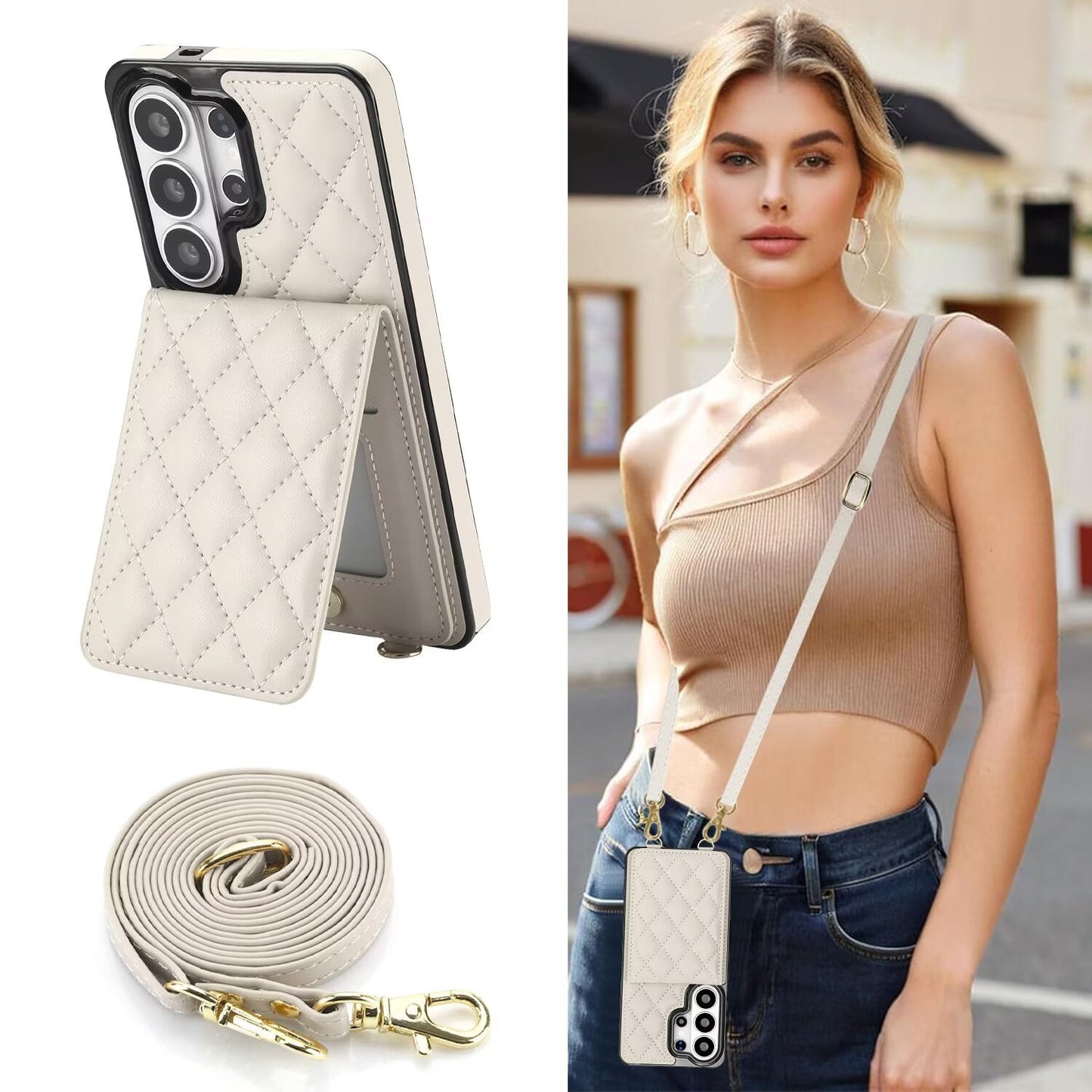 Quilted Leather Wallet Case for Samsung Galaxy S21-S26 Note20 A12-A57 RFID Card Holder Kickstand Crossbody Cover Q41 - QuiltedCases
