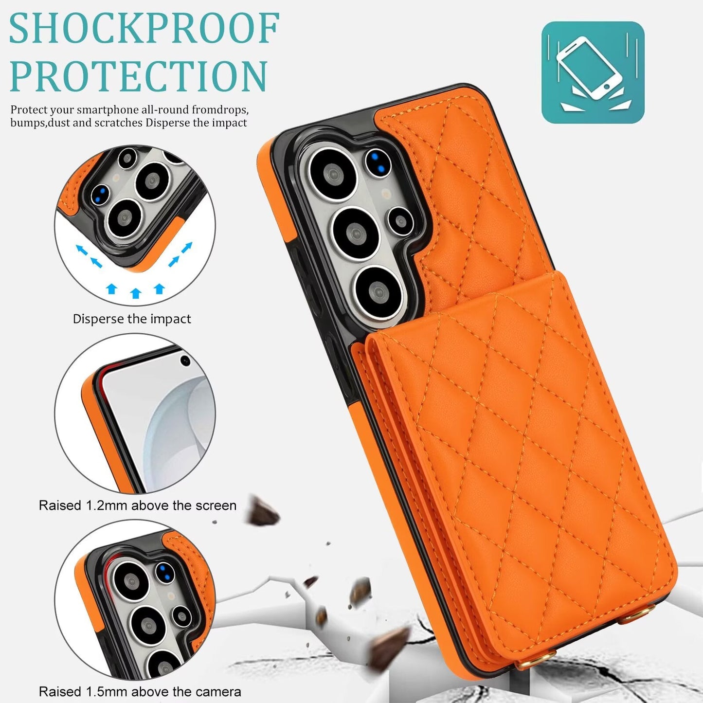 Quilted Leather Wallet Case for Samsung Galaxy S21-S26 Note20 A12-A57 RFID Card Holder Kickstand Crossbody Cover Q42 - QuiltedCases