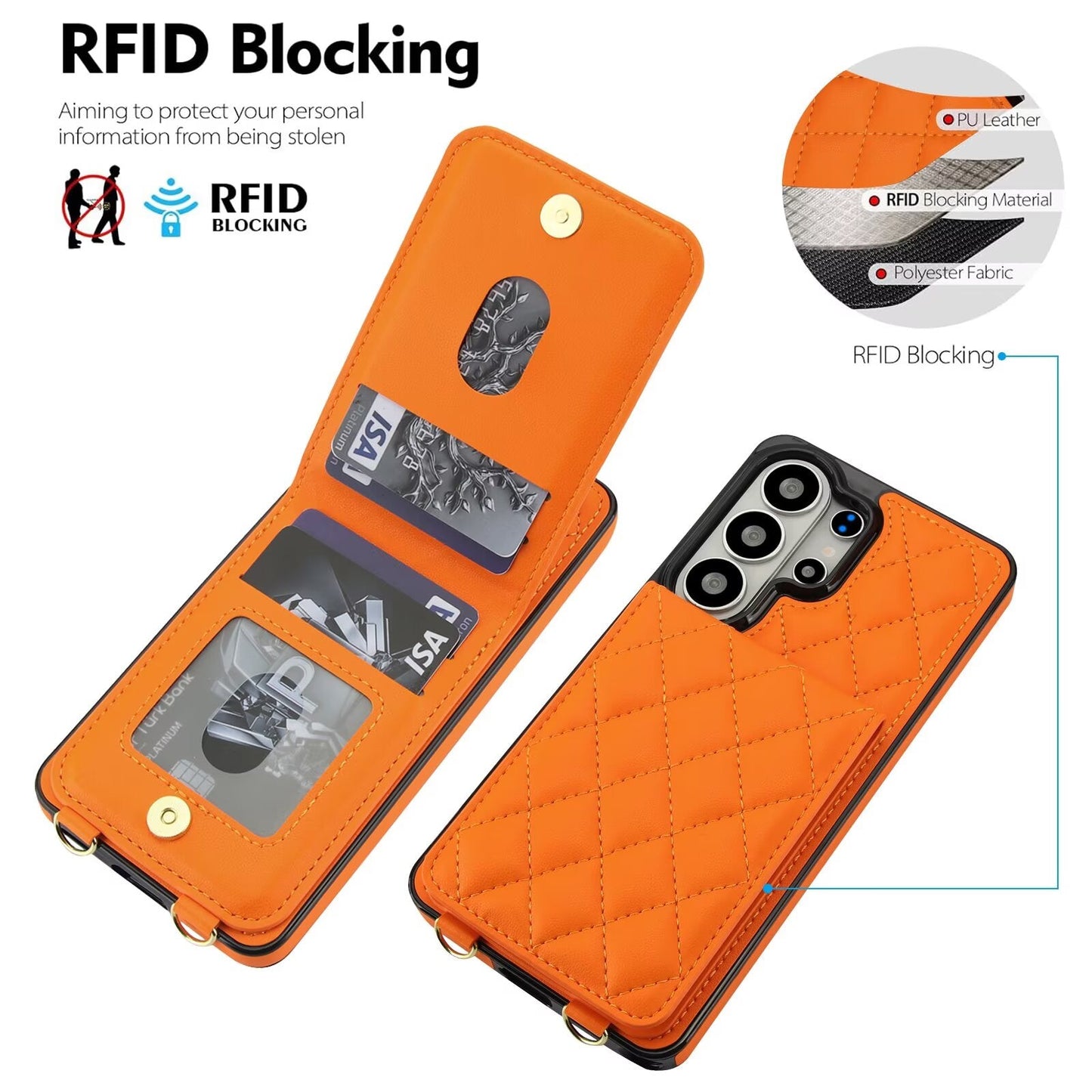 Quilted Leather Wallet Case for Samsung Galaxy S21-S26 Note20 A12-A57 RFID Card Holder Kickstand Crossbody Cover Q42 - QuiltedCases