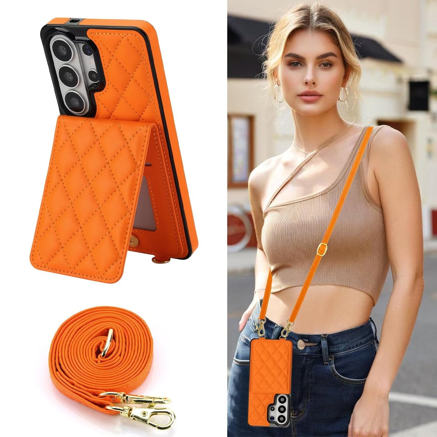 Quilted Leather Wallet Case for Samsung Galaxy S21-S26 Note20 A12-A57 RFID Card Holder Kickstand Crossbody Cover Q42 - QuiltedCases