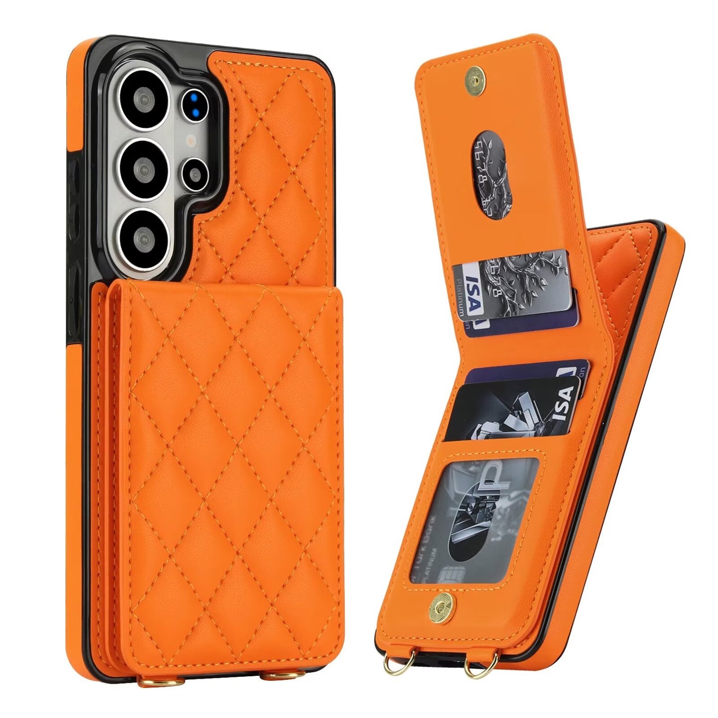 Quilted Leather Wallet Case for Samsung Galaxy S21-S26 Note20 A12-A57 RFID Card Holder Kickstand Crossbody Cover Q42 - QuiltedCases