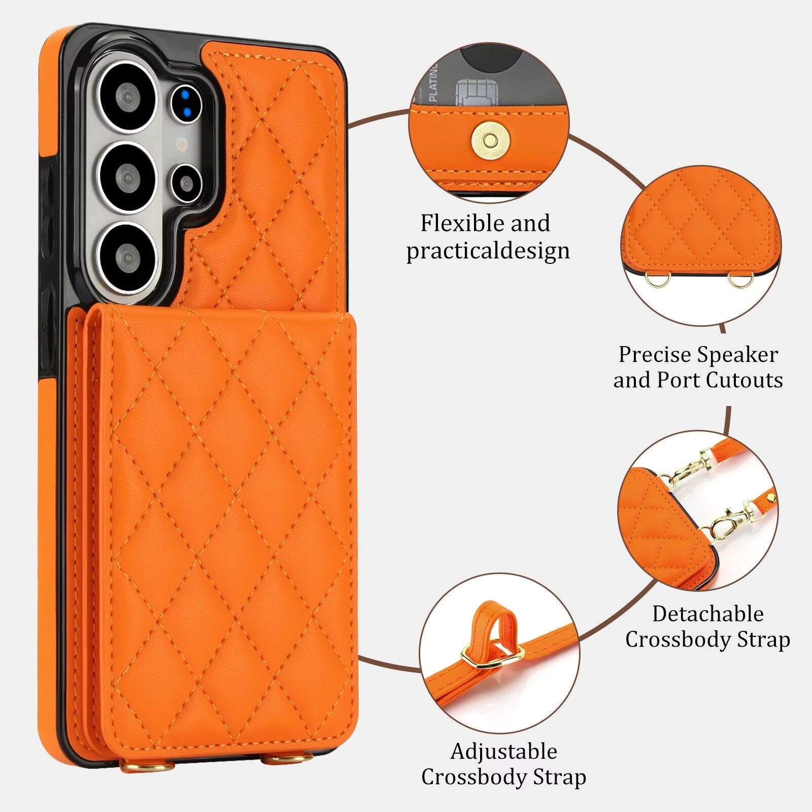 Quilted Leather Wallet Case for Samsung Galaxy S21-S26 Note20 A12-A57 RFID Card Holder Kickstand Crossbody Cover Q42 - QuiltedCases