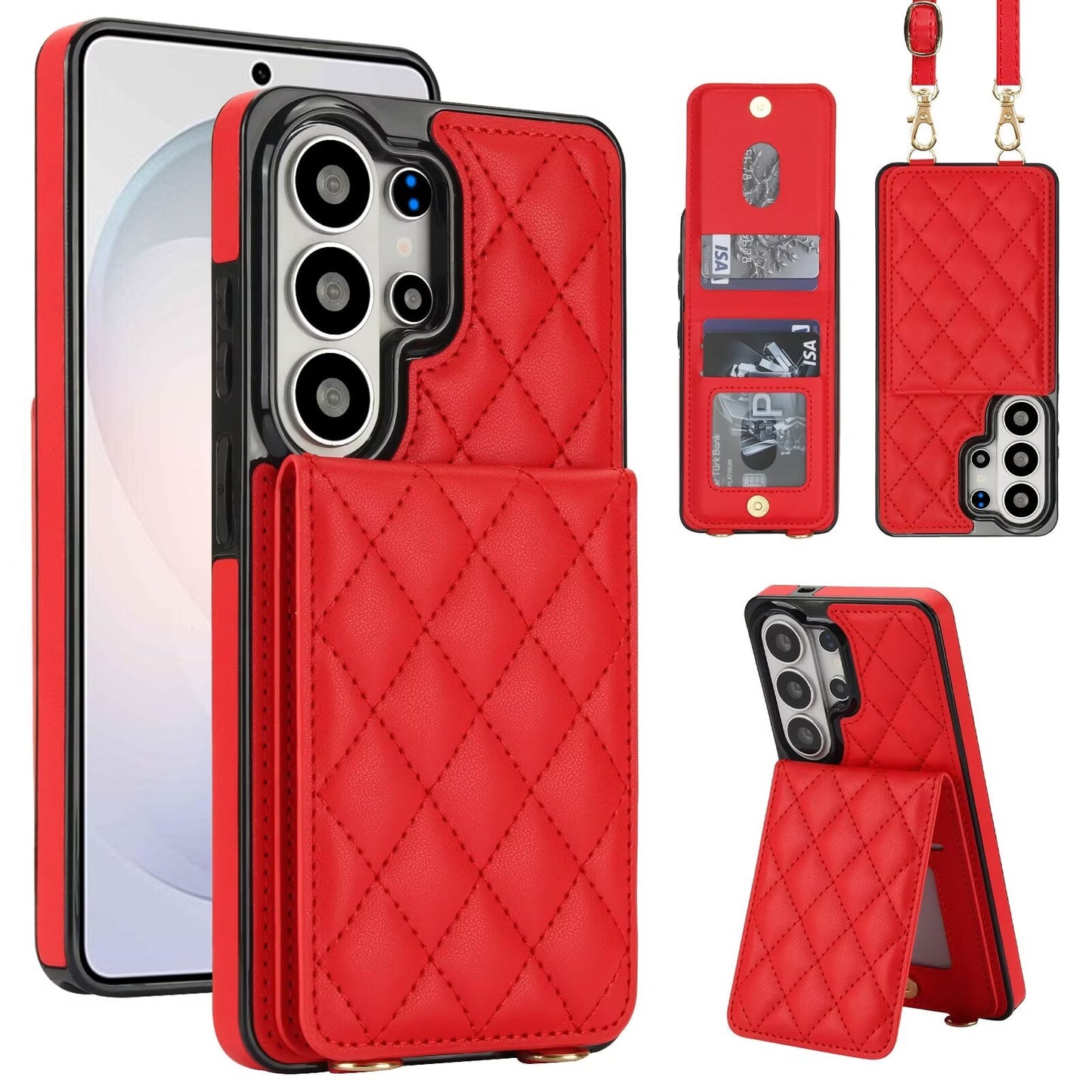 Quilted Leather Wallet Case for Samsung Galaxy S21-S26 Note20 A12-A57 RFID Card Holder Kickstand Crossbody Cover Q43 - QuiltedCases