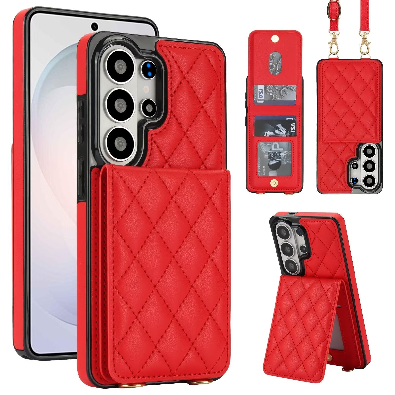 Quilted Leather Wallet Case for Samsung Galaxy S21-S26 Note20 A12-A57 RFID Card Holder Kickstand Crossbody Cover Q43 - QuiltedCases