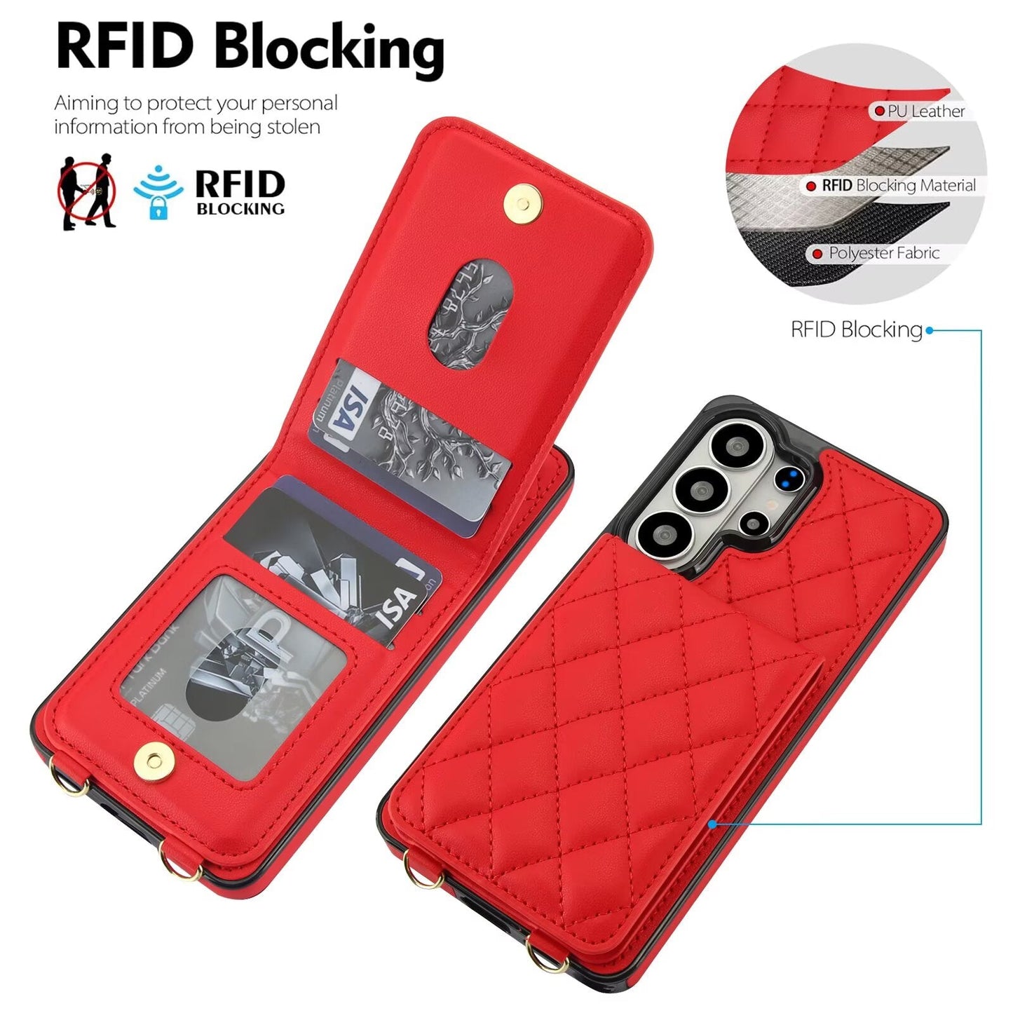 Quilted Leather Wallet Case for Samsung Galaxy S21-S26 Note20 A12-A57 RFID Card Holder Kickstand Crossbody Cover Q43 - QuiltedCases