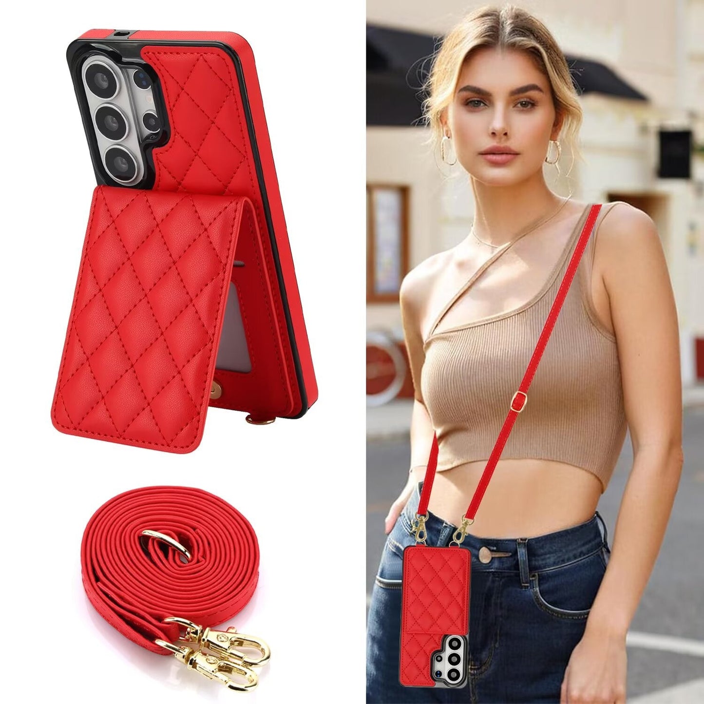 Quilted Leather Wallet Case for Samsung Galaxy S21-S26 Note20 A12-A57 RFID Card Holder Kickstand Crossbody Cover Q43 - QuiltedCases