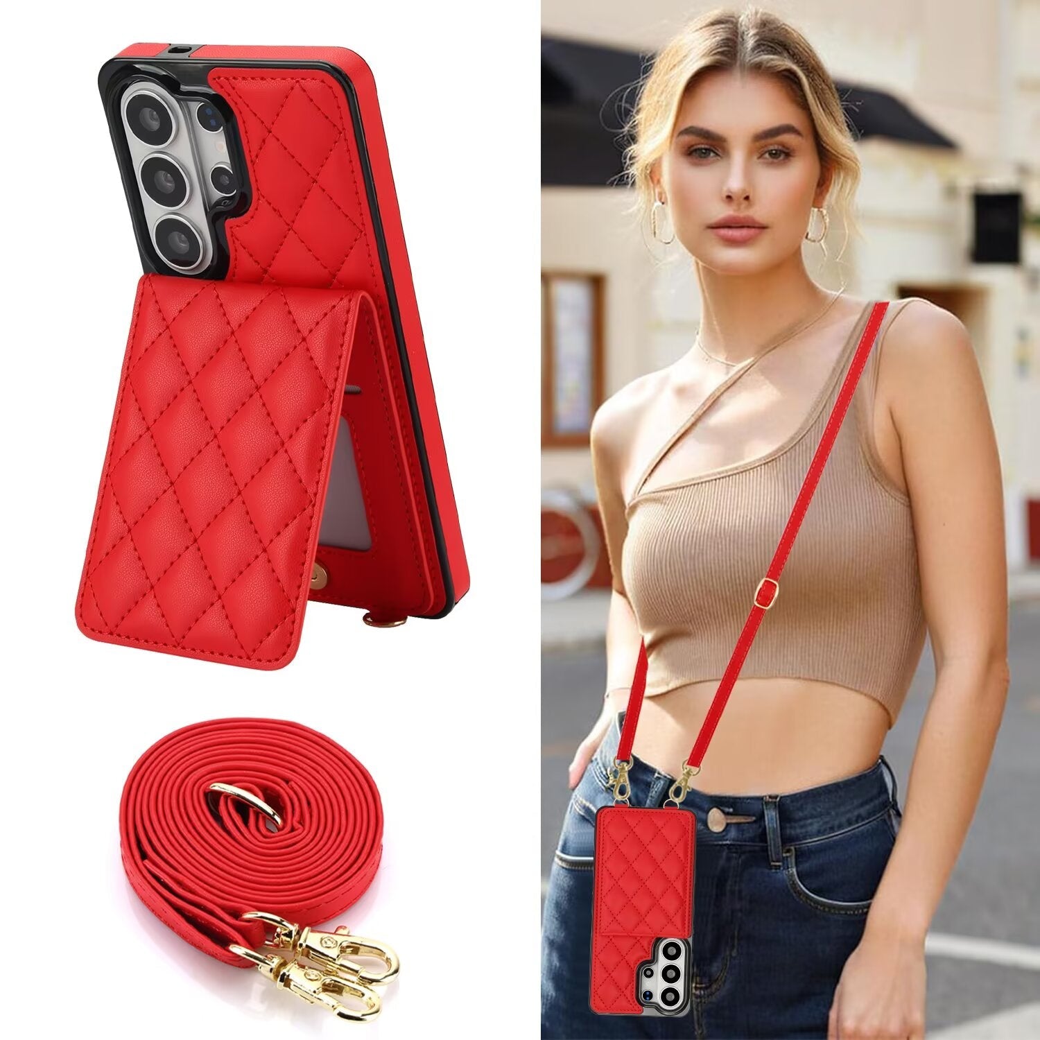 Quilted Leather Wallet Case for Samsung Galaxy S21-S26 Note20 A12-A57 RFID Card Holder Kickstand Crossbody Cover Q43 - QuiltedCases