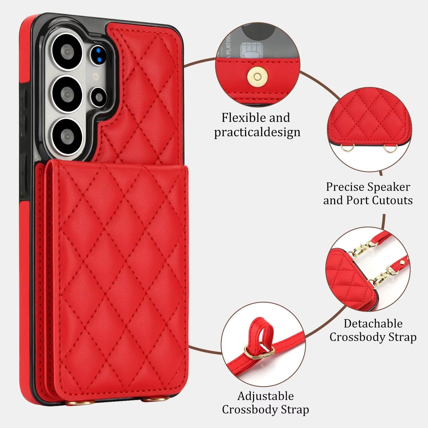 Quilted Leather Wallet Case for Samsung Galaxy S21-S26 Note20 A12-A57 RFID Card Holder Kickstand Crossbody Cover Q43 - QuiltedCases