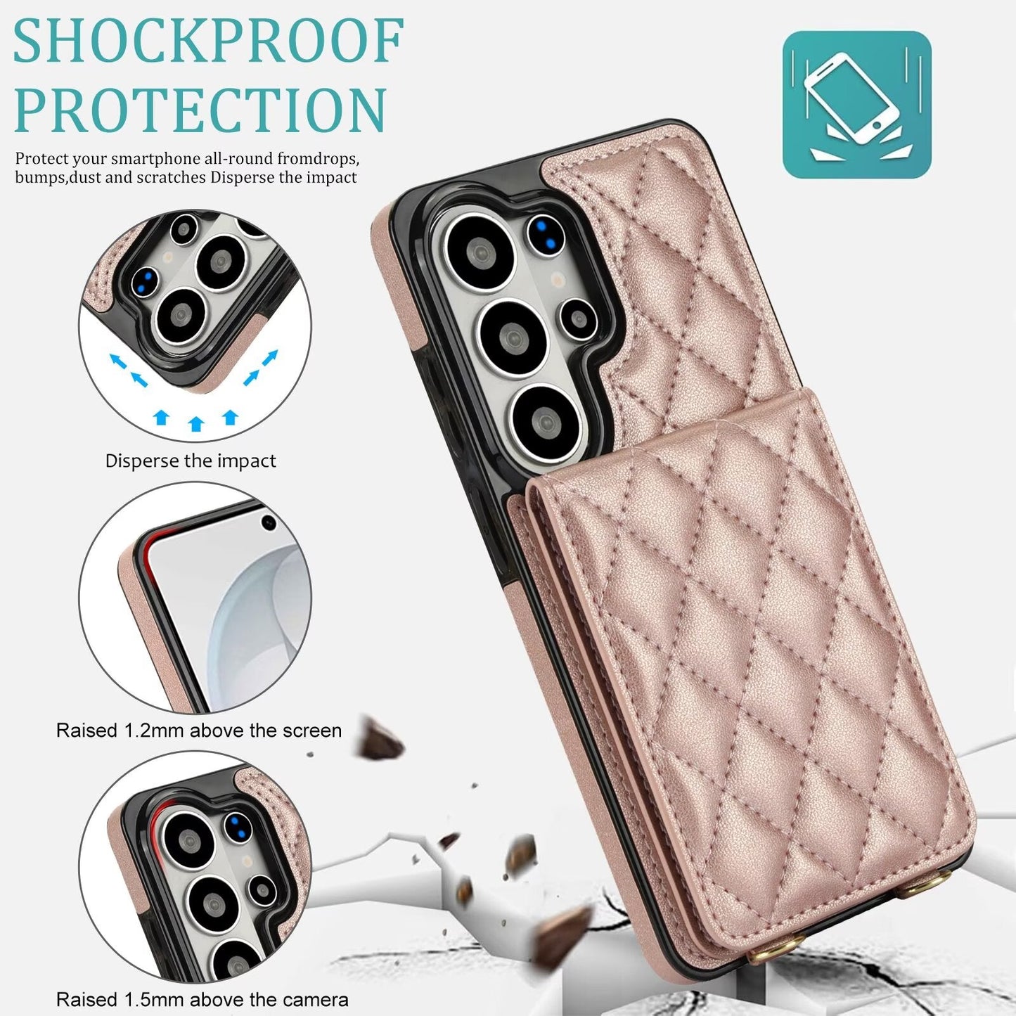 Quilted Leather Wallet Case for Samsung Galaxy S21-S26 Note20 A12-A57 RFID Card Holder Kickstand Crossbody Cover Q44 - QuiltedCases