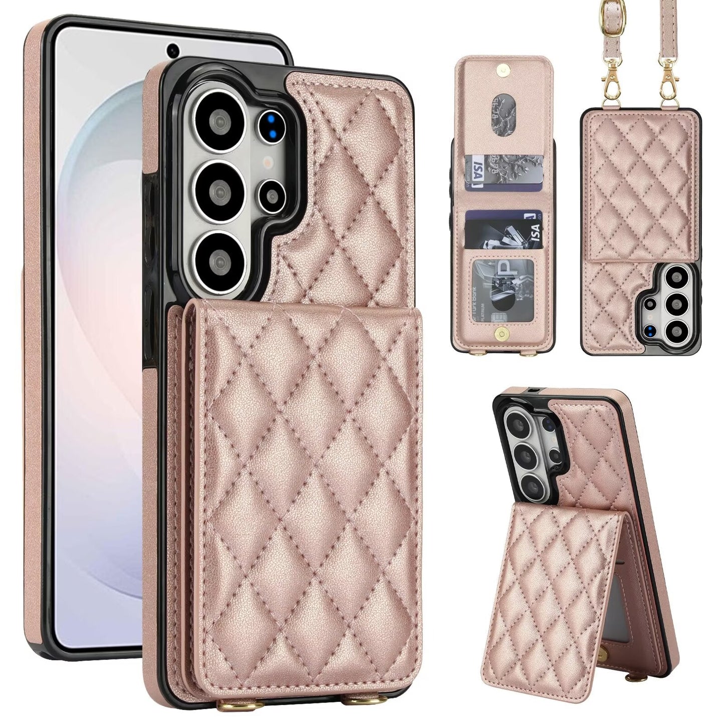 Quilted Leather Wallet Case for Samsung Galaxy S21-S26 Note20 A12-A57 RFID Card Holder Kickstand Crossbody Cover Q44 - QuiltedCases