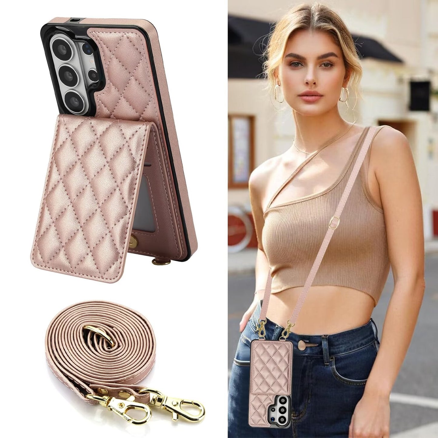 Quilted Leather Wallet Case for Samsung Galaxy S21-S26 Note20 A12-A57 RFID Card Holder Kickstand Crossbody Cover Q44 - QuiltedCases