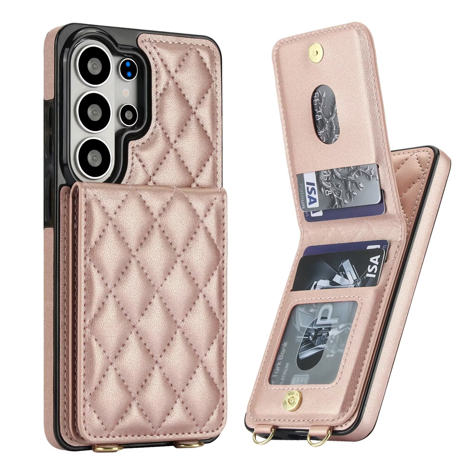 Quilted Leather Wallet Case for Samsung Galaxy S21-S26 Note20 A12-A57 RFID Card Holder Kickstand Crossbody Cover Q44 - QuiltedCases