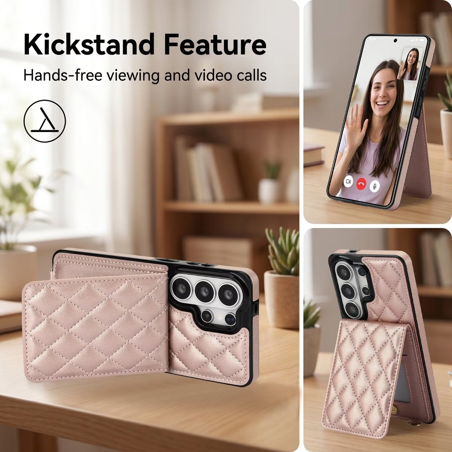 Quilted Leather Wallet Case for Samsung Galaxy S21-S26 Note20 A12-A57 RFID Card Holder Kickstand Crossbody Cover Q44 - QuiltedCases