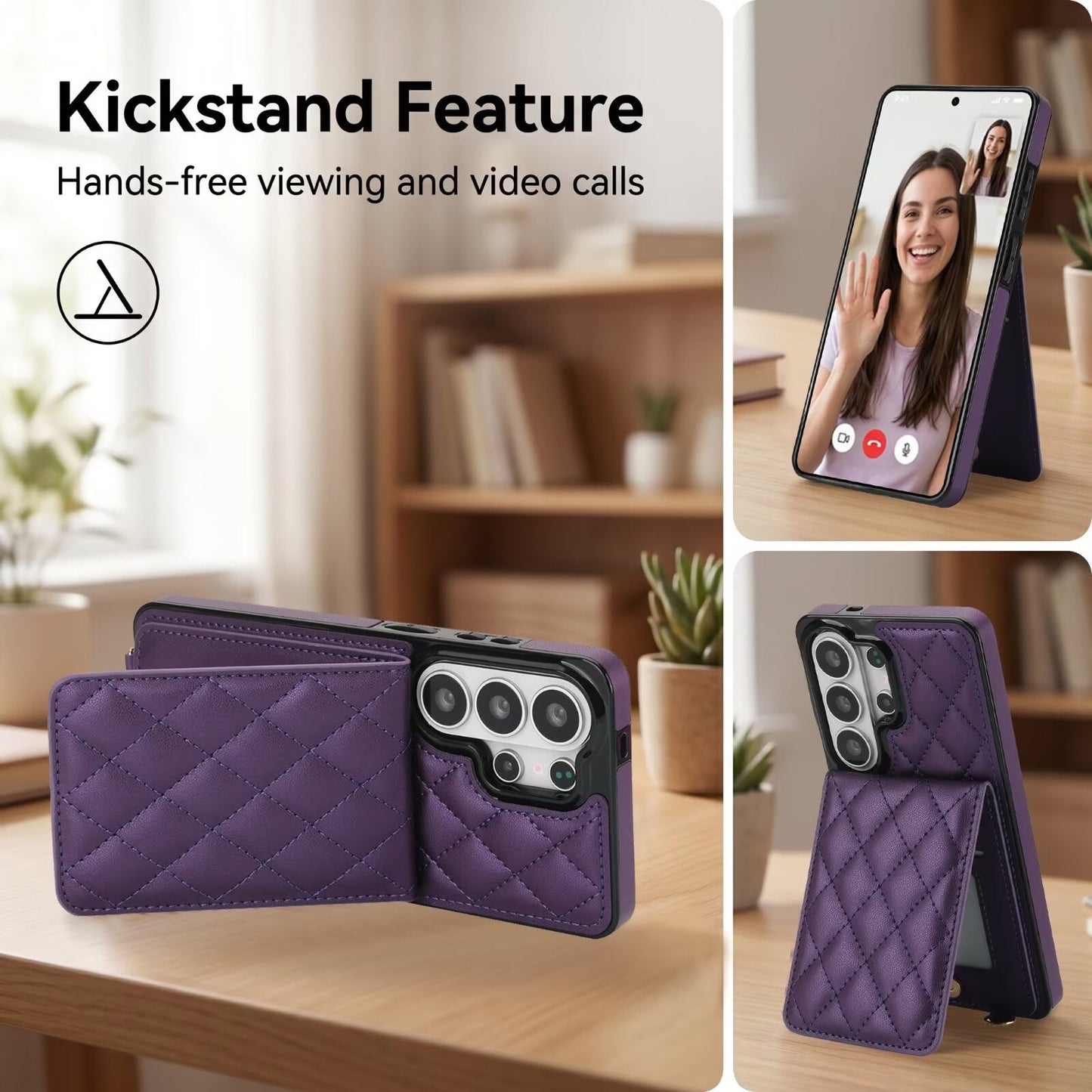 Quilted Leather Wallet Case for Samsung Galaxy S21-S26 Note20 A12-A57 RFID Card Holder Kickstand Crossbody Cover Q45 - QuiltedCases