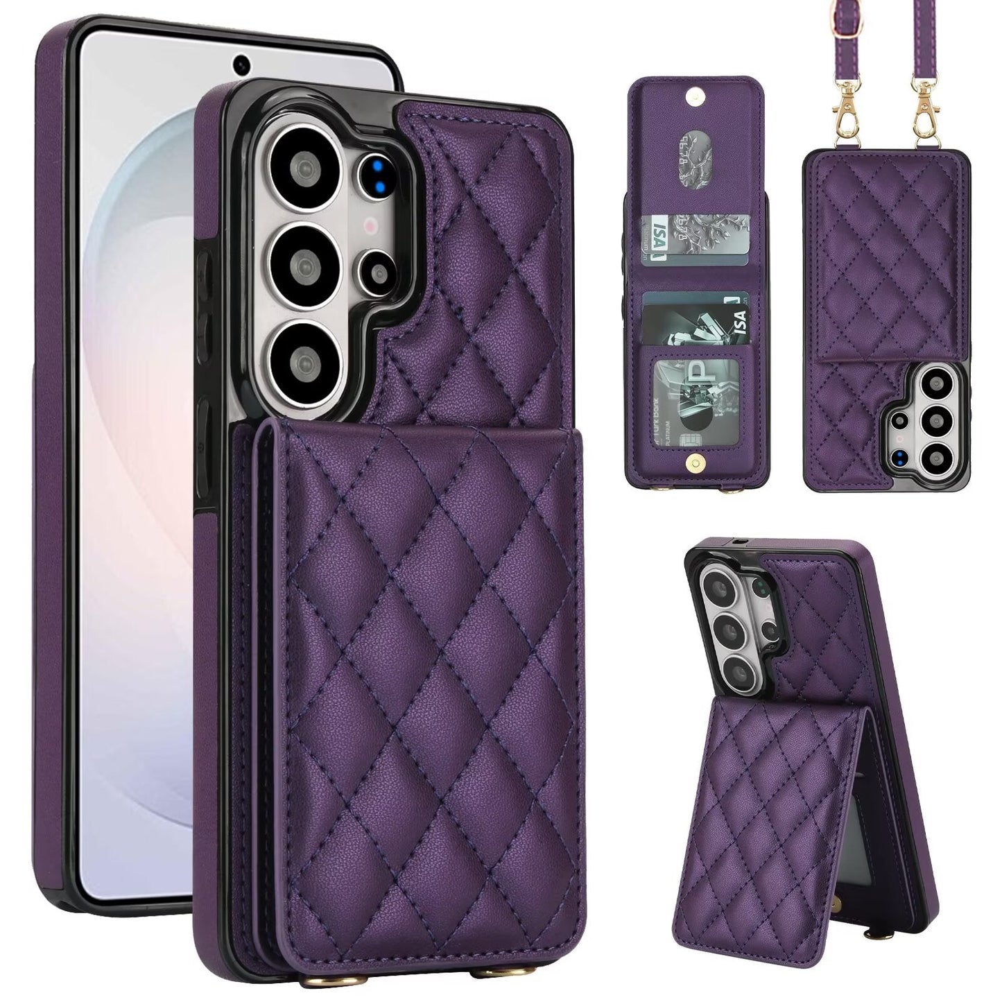 Quilted Leather Wallet Case for Samsung Galaxy S21-S26 Note20 A12-A57 RFID Card Holder Kickstand Crossbody Cover Q45 - QuiltedCases