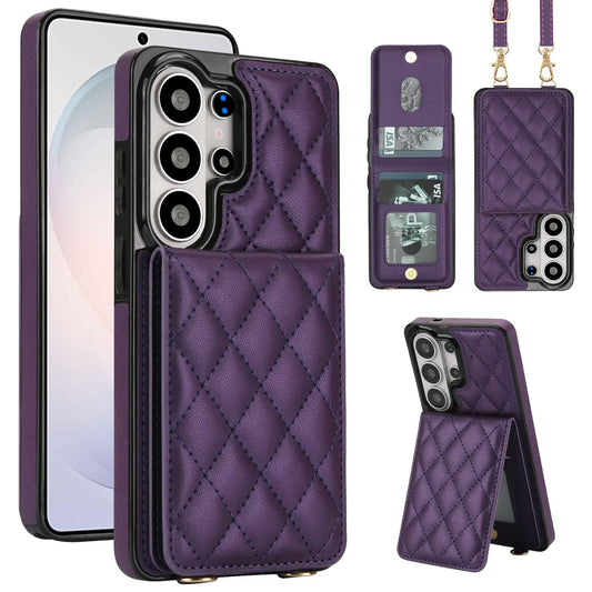 Quilted Leather Wallet Case for Samsung Galaxy S21-S26 Note20 A12-A57 RFID Card Holder Kickstand Crossbody Cover Q45 - QuiltedCases