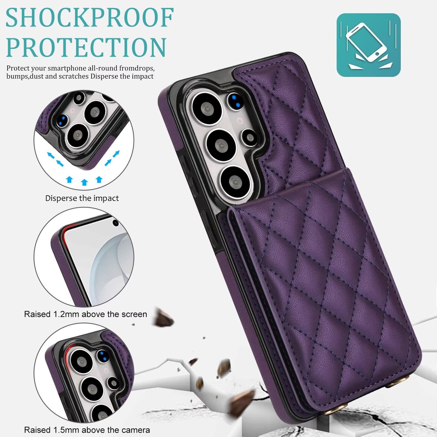 Quilted Leather Wallet Case for Samsung Galaxy S21-S26 Note20 A12-A57 RFID Card Holder Kickstand Crossbody Cover Q45 - QuiltedCases